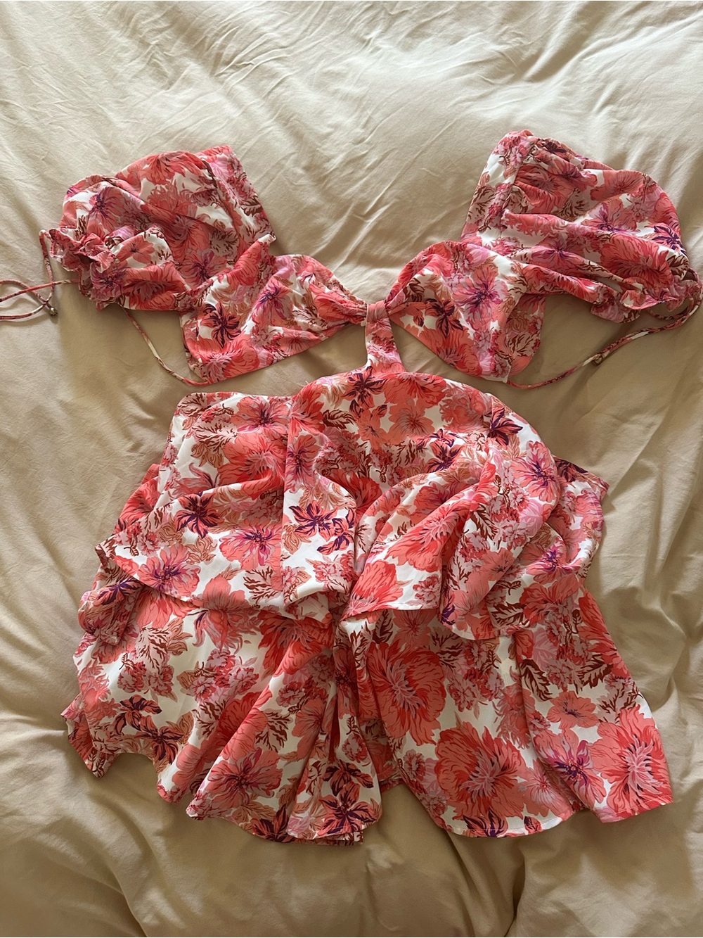 Floral Pink Tie-Front Mini Dress